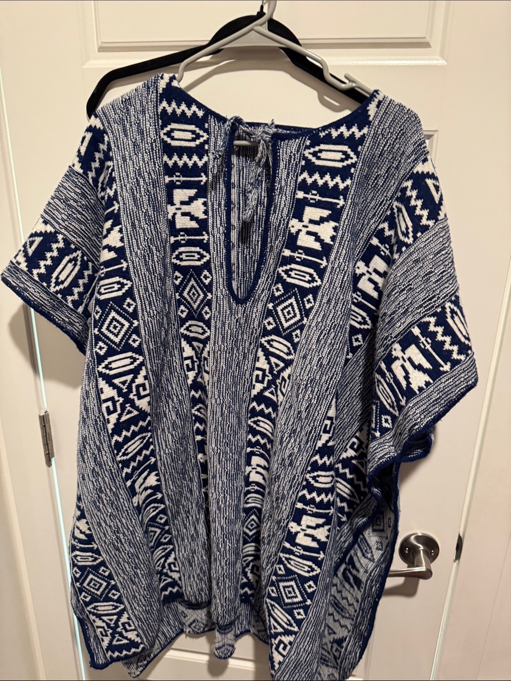 Navy & White Geometric Vintage Poncho Clift Inc